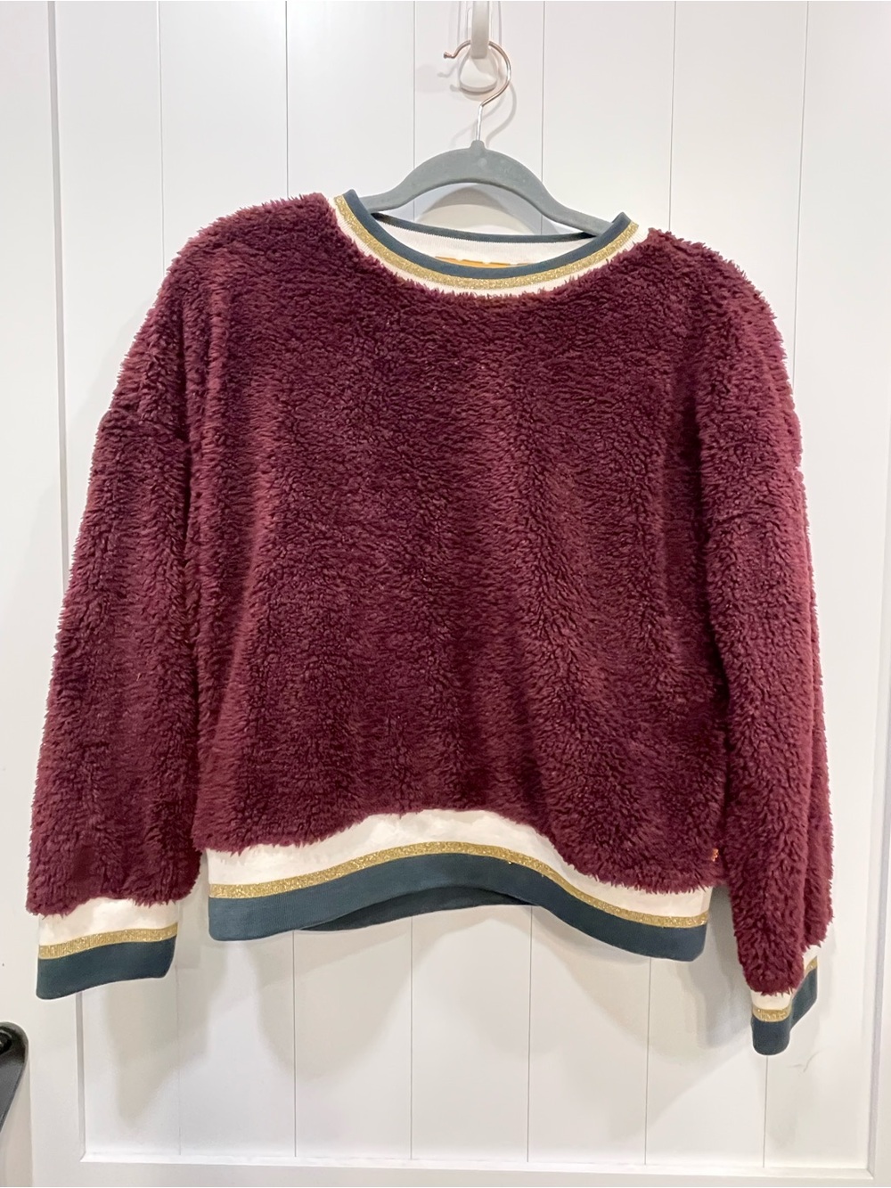 Matilda Jane Burgundy Plush Crewneck Sweater Sweatshirt with Contrast Trim size